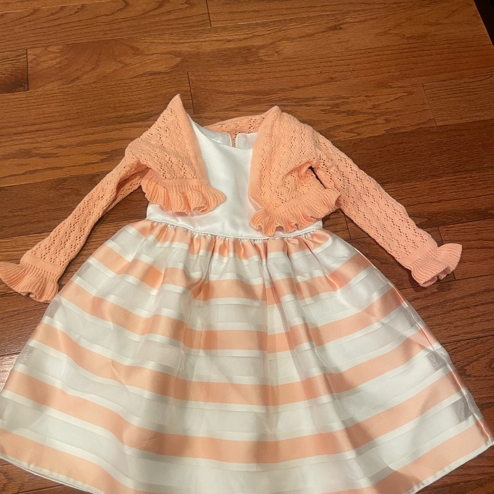 Peach & White American Princess fancy toddler girl dress w/ cardigan 2T